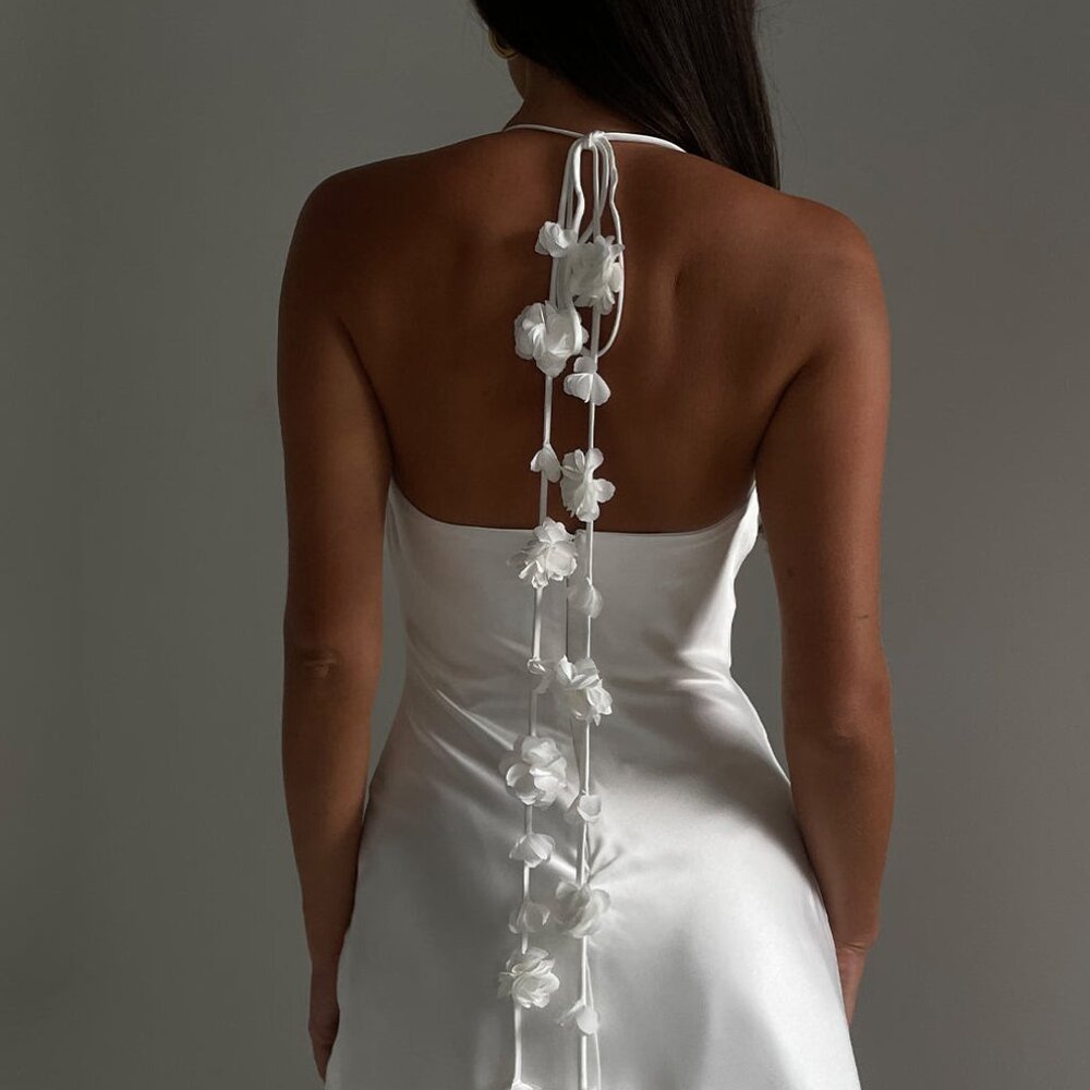 Meshki Otillie Rose Halter Mini Dress - White